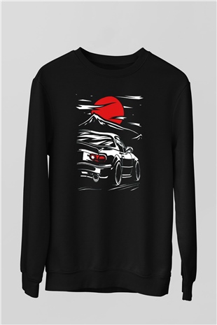 Araba Baskılı Unisex Siyah  Sweatshirt
