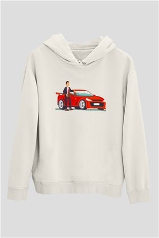 Araba satıcısı Beyaz Unisex Kapüşonlu Sweatshirt
