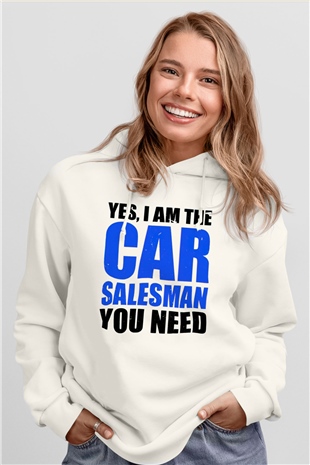 Araba satıcısı Beyaz Unisex Kapüşonlu Sweatshirt