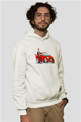 Araba satıcısı Beyaz Unisex Kapüşonlu Sweatshirt