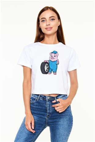 Araba tamircisi Beyaz  Crop Top Tişört