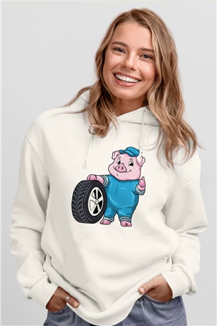 Araba tamircisi Beyaz Unisex Kapüşonlu Sweatshirt