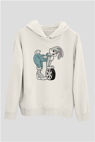 Araba tamircisi Beyaz Unisex Kapüşonlu Sweatshirt