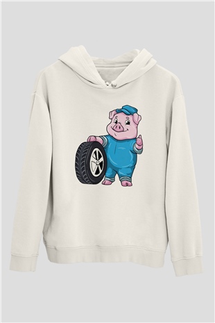 Araba tamircisi Beyaz Unisex Kapüşonlu Sweatshirt
