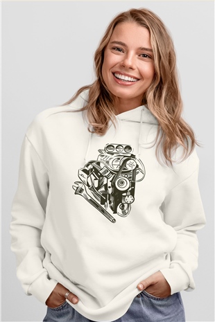 Araba tamircisi Beyaz Unisex Kapüşonlu Sweatshirt
