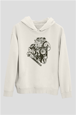 Araba tamircisi Beyaz Unisex Kapüşonlu Sweatshirt