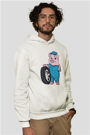 Araba tamircisi Beyaz Unisex Kapüşonlu Sweatshirt