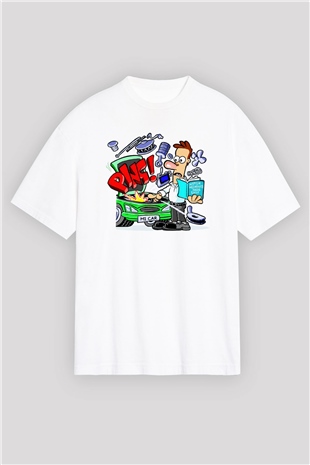 Araba tamircisi Beyaz Unisex Oversize Tişört T-Shirt