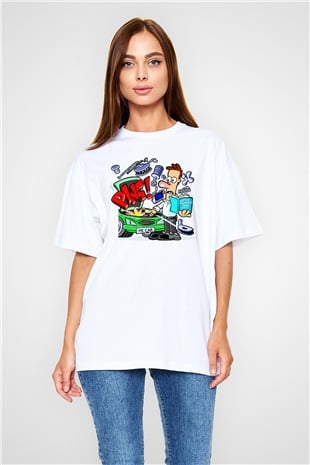 Araba tamircisi Beyaz Unisex Oversize Tişört T-Shirt