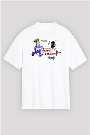 Araba tamircisi Beyaz Oversize Tişört Oversize T-shirt - TişörtFabrikası