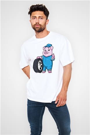 Araba tamircisi Beyaz Oversize Tişört Oversize T-shirt - TişörtFabrikası