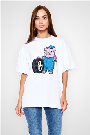 Araba tamircisi Beyaz Oversize Tişört Oversize T-shirt - TişörtFabrikası
