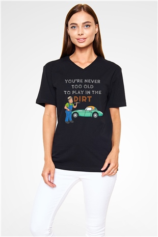 Araba tamircisi Siyah Unisex V Yaka Tişört