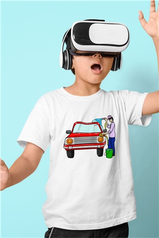 Araba yıkayıcısı Beyaz Unisex Çocuk Tişört