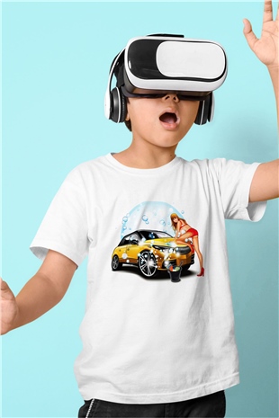 Araba yıkayıcısı Beyaz Unisex Çocuk Tişört
