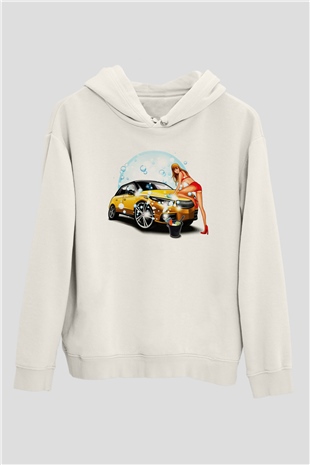 Araba yıkayıcısı Beyaz Unisex Kapüşonlu Sweatshirt