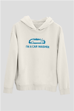 Araba yıkayıcısı Beyaz Unisex Kapüşonlu Sweatshirt