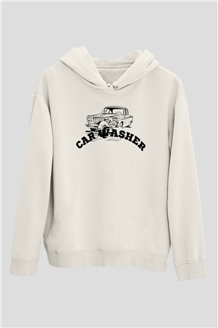 Araba yıkayıcısı Beyaz Unisex Kapüşonlu Sweatshirt
