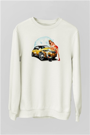 Araba yıkayıcısı Beyaz Unisex Sweatshirt