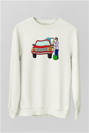 Araba yıkayıcısı Beyaz Unisex Sweatshirt