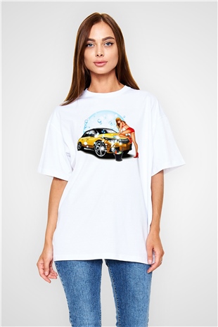 Araba yıkayıcısı Beyaz Oversize Tişört Oversize T-shirt - TişörtFabrikası