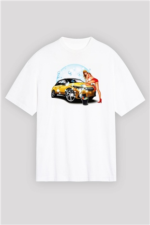 Araba yıkayıcısı Beyaz Oversize Tişört Oversize T-shirt - TişörtFabrikası