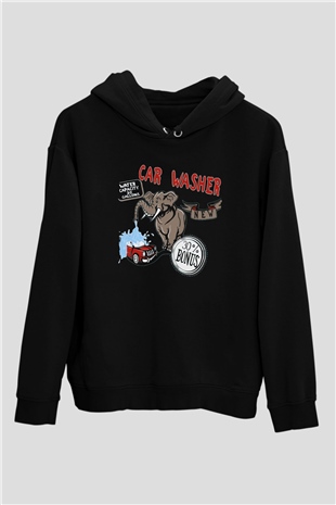 Araba yıkayıcısı Siyah Unisex Kapüşonlu Sweatshirt