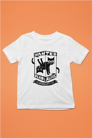 Aranıyor Schrödingerin Kedisi Baskılı Unisex Beyaz Çocuk Tişört