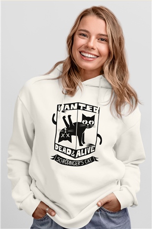 Aranıyor Schrödingerin Kedisi Baskılı Unisex Beyaz Hoodie