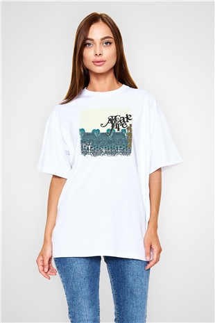 Arcade Fire Baskılı Unisex Beyaz Oversize Tişört