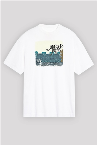Arcade Fire Baskılı Unisex Beyaz Oversize Tişört