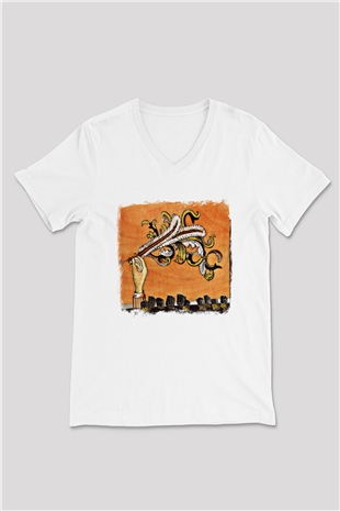 Arcade Fire Baskılı Unisex Beyaz V Yaka Tişört