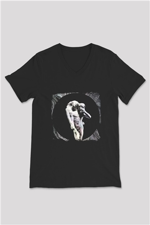 Arcade Fire Baskılı Unisex Siyah V Yaka Tişört