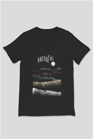 Arcade Fire Siyah Unisex V Yaka Tişört T-Shirt