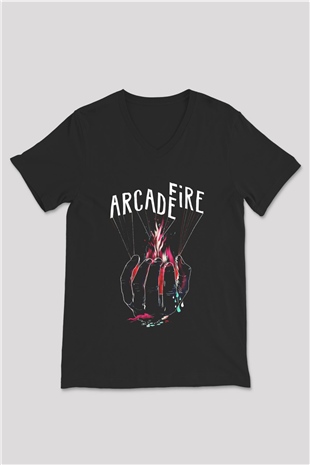 Arcade Fire Siyah Unisex V Yaka Tişört T-Shirt