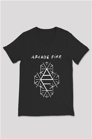 Arcade Fire Siyah Unisex V Yaka Tişört T-Shirt