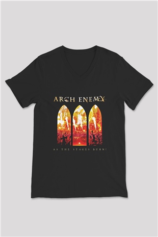 Arch Enemy Baskılı Unisex Siyah V Yaka Tişört