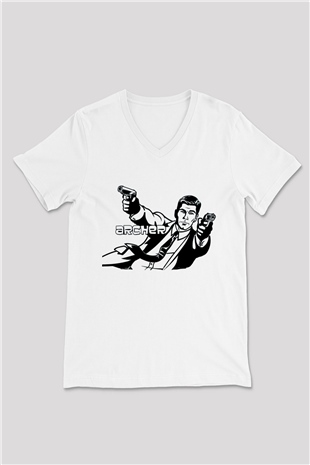 Archer Beyaz Unisex V Yaka Tişört