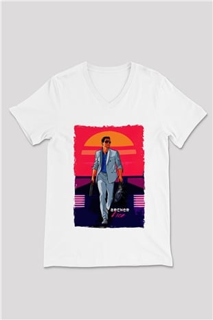 Archer Beyaz Unisex V Yaka Tişört
