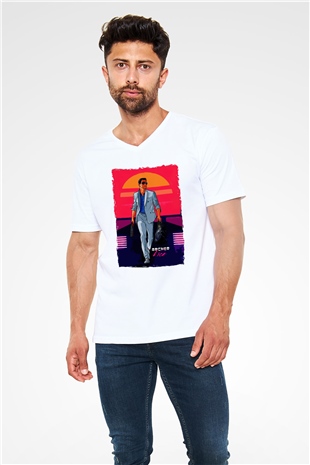Archer Beyaz Unisex V Yaka Tişört