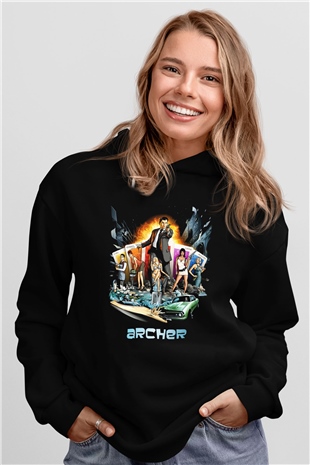 Archer Siyah Unisex Hoodie
