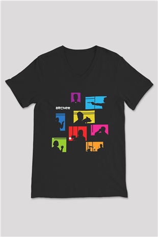 Archer Siyah Unisex V Yaka Tişört