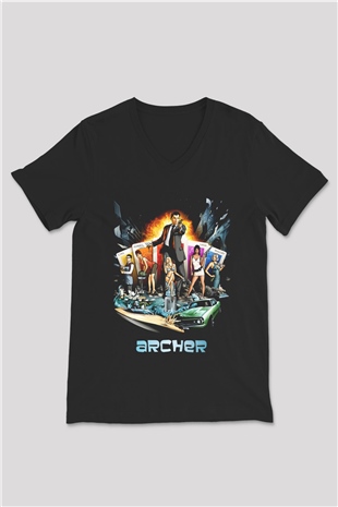 Archer Siyah Unisex V Yaka Tişört T-Shirt