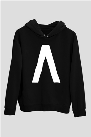 Archive Baskılı Unisex Siyah Kapüşonlu Sweatshirt