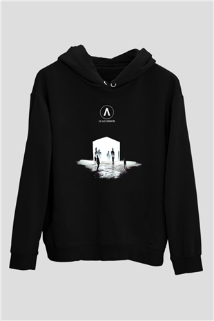 Archive Baskılı Unisex Siyah Kapüşonlu Sweatshirt