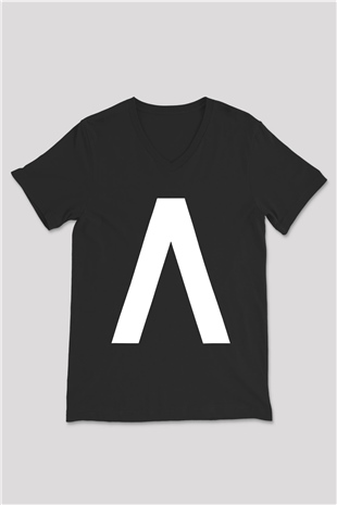 Archive Baskılı Unisex Siyah V Yaka Tişört - Tshirt