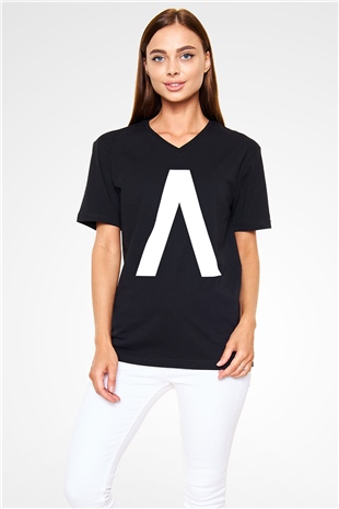 Archive Baskılı Unisex Siyah V Yaka Tişört - Tshirt