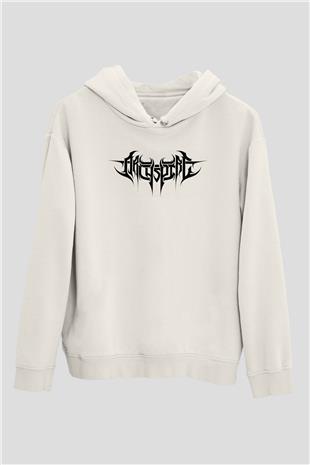 Archspire Baskılı Beyaz Unisex Kapüşonlu Sweatshirt