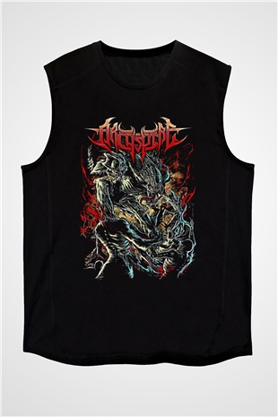 Archspire Baskılı Unisex Siyah Kolsuz Tişört - Tshirt