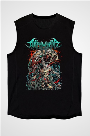 Archspire Baskılı Unisex Siyah Kolsuz Tişört - Tshirt